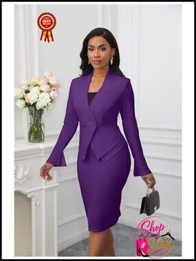 Salimdy Women's 2 Piece Blazer and Pencil Skirt Suit Set Business Workwear